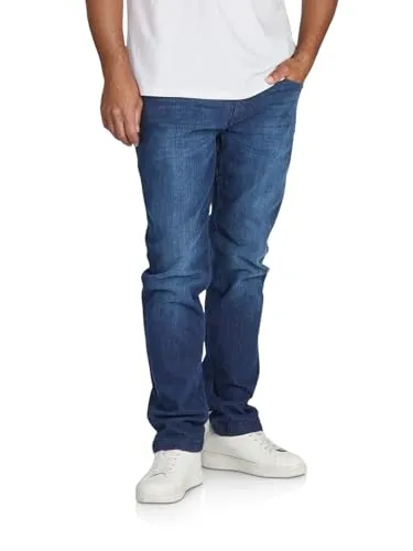 Riverso RIVChris Herren Jeans Straight Fit - Dark Blue Denim - Trendige Straight Fit Jeanshose für Herren, perfekt für jeden Anlass. Bequeme Passform und pflegeleichtes Stretch-Material sorgen für hohen Tragekomfort und optimale Bewegungsfreiheit.