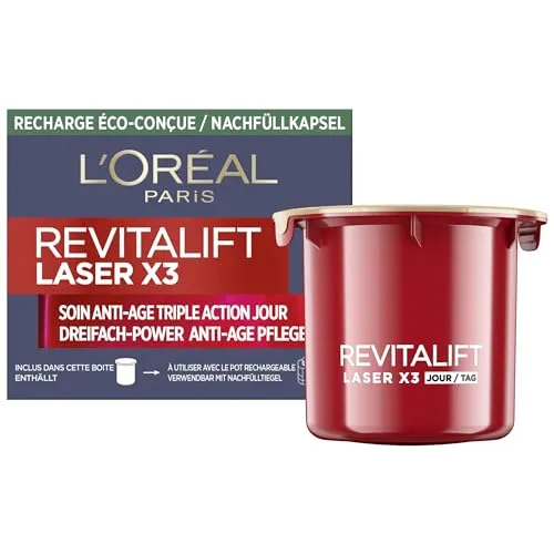 L'Oréal Paris Anti-Age Tagespflege Nachfüllkapsel Creme mildert Falten & strafft die Haut mit Pro-Retinol, Hyaluronsäure und Vitamin C, RevitaLift Laser X3, 1x Nachfüllkapsel 50ml
