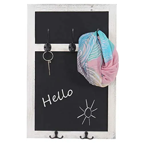 Mendler Wandgarderobe HWC-C51, Garderobe Kreidetafel Wandtafel, 5 Haken 55x34cm - weiß, shabby