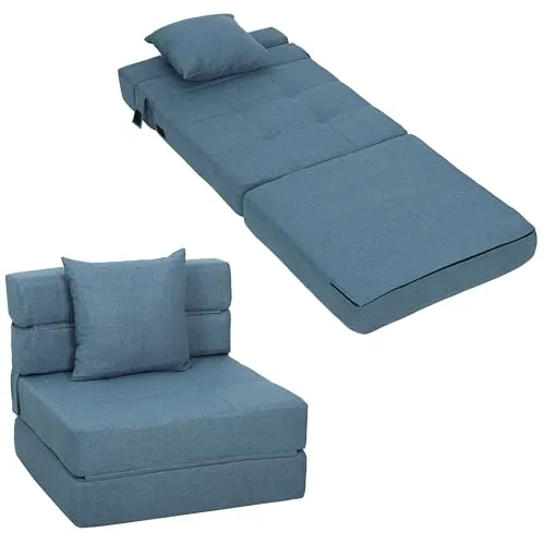 HOMCOM Schlafsessel mit Bettfunktion 70x70 cm - Praktischer Schlafsessel für kleine Räume: einfach in ein bequemes Bett umwandelbar, pflegeleichter Stoff, ideal für Übernachtungsgäste und sorgt für hohen Sitz- und Liegekomfort.