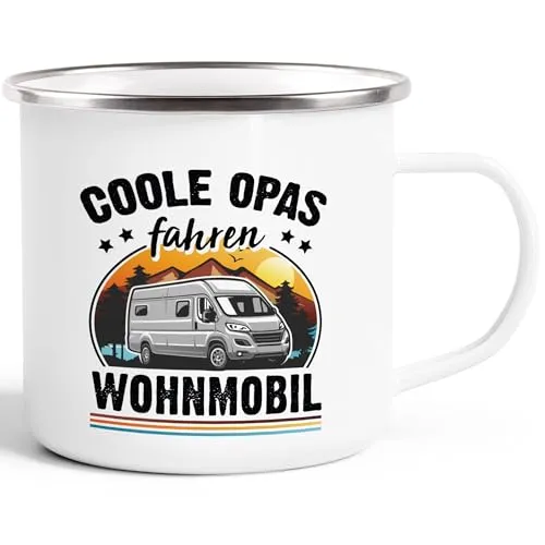 MoonWorks® Emaille-Tasse Camping Home is where the Stellplatz is Geschenke für Camper Wohnmobil Spruch lustig Emaille-weiss-silber standard