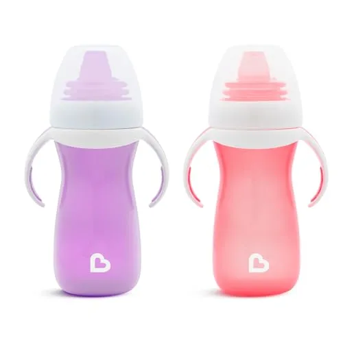Munchkin Trinklernbecher, Trinkhalmflaschen für Babys und Kleinkinder, mit Griffen und Deckel, BPA-frei, spülmaschinenfest & auslaufsicher - 296 ml, 2er-Set in lila/pink