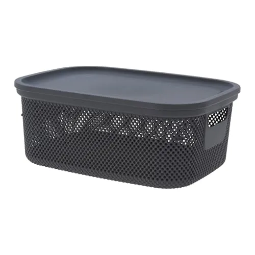 HAC24 Aufbewahrungsbox mit Deckel 12l Kunststoff mit Griffen Ordnungsbox Spielzeugkiste Stapelbox Regalbox (Dunkelgrau)