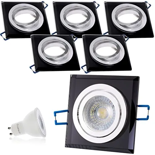 Lumiled Einbaustrahler LED Einbauleuchte 6er Set Einbauspot Spot Deckenspot Deckeneinbauleuchte schwenkbar schwarz eckig Glas flach inkl. 6x 6W Leuchtmittel GU10 Fassung Warmweiß 3000K 36°