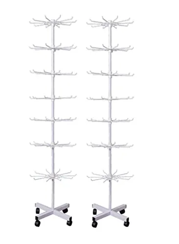 BAYLI Schmuckständer 2er Set - Drehbar und Rollbar - Schmuckständer 155cm hoch mit 7 Etagen und 70 Haken. Ideal für Verkaufsflächen, bietet eine drehbare 360-Grad-Funktion und rollbare Räder für flexible Platzierung und einfache Kundenexploration.