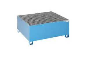 eurokraft basic Stahl-Auffangwanne für Tankcontainer IBC/KTC, für 1 x 1000-l-Container / 4 x 200-l-Fass stehend, pulverbeschichtet, blau RAL 5012