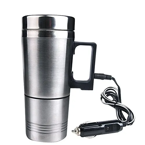 Mengshen Auto Elektrische Heizungs Tasse/Car Electric Heater Mug Heating Water Coffee Cup with Charger 12V Stainless Steel Car Cigarette Lighter Auto Kettle Pot Bottle Hot Portable Travel, CA03