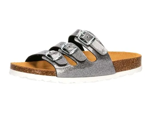 Lico Mädchen Bioline Kids Glitter Hausschuh, silber, 34 EU - Clogs & Pantoletten für Mädchen, mit glitzerndem Design und bequemem Gummizug für einfaches An- und Ausziehen.