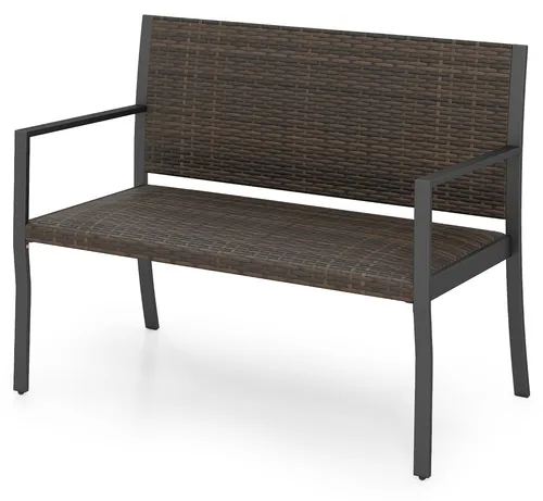KOMFOTTEU Gartenbank aus Polyrattan, 2-Sitzer mit Polstern und Metallgestell