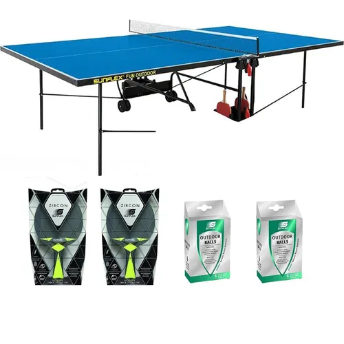 Wetterfeste Tischtennisplatte Outdoor mit Zubehör - Outdoor-Tischtennisplatte mit feuchtigkeitsresistenter Melaminharzplatte und pulverbeschichtetem Rahmen. Inklusive Netz, 2 Schlägern und 12 windstabilen Bällen für unbeschwertes Spiel im Freien.