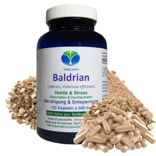 Baldrian 120 Kapseln PFLANZLICHES Beruhigungsmittel. Innere Ruhe & gesunder Schlaf. NATÜRLICHE Einschlafhilfe - Einschlafen & Durchschlafen. BERUHIGUNG & ENTSPANNUNG. OHNE ZUSATZSTOFFE 26670-120