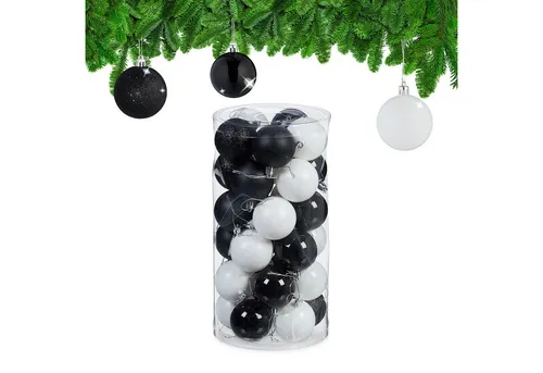 relaxdays Weihnachtsbaumkugel Weihnachtskugeln im 30er Set (30 St), Schwarz-Weiß