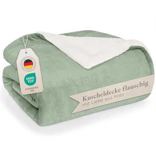 Blumtal Premium Sherpa Kuscheldecke flauschig 230x270 cm in grün von Blumtal