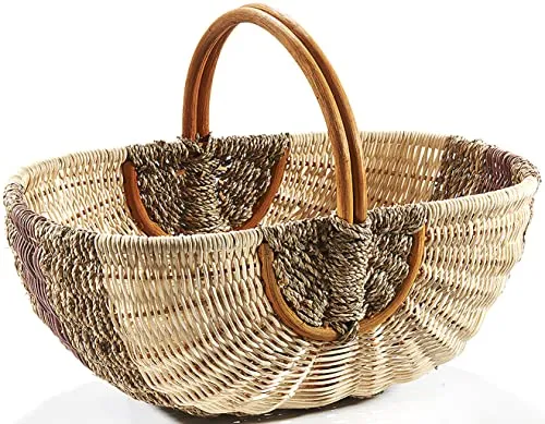 Kobolo Einkaufskorb Rattankorb mit Seegras - Robuster Einkaufskorb aus 95% Rattan und 5% Seegras, mit praktischem Henkel. Perfekt für den täglichen Einkauf oder als stilvolles Wohnaccessoire.