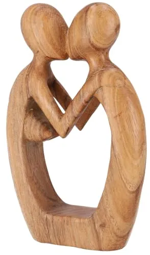 GURU SHOP Holzfigur, Statue, Deko Objekt Feng Shui 20 cm - Liebespaar/Hellbraun