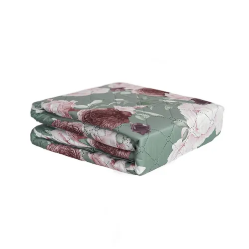 Tagesdecke 220 x 240 cm - Steppüberwurf in Grün-Rosa - Vielseitige Tagesdecke für Schlafzimmer oder Gästezimmer, maschinenwaschbar und aus 100% Polyester gefertigt. Ideal für eine stilvolle Wohnatmosphäre.