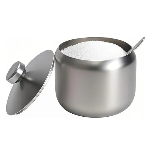 PISTISJACK Zuckerspender 400ml,Edelstahl 304 Zuckerbehälter mit Löffel,Zuckerdose mit deckel,Zuckerstreuer für Theke, Kaffeebar, Restaurant,Küche(Rund)