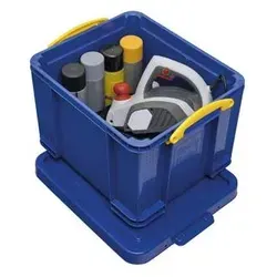 Really Useful Box Aufbewahrungsbox 35 Liter - vollfarbig blau, stabil und stapelbar mit verschließbaren Griffen und verstärktem Boden