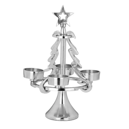 Teelichthalter 27 cm Aluminium Tannenbaum für 4 Teelichter Silber Kerzenhalter