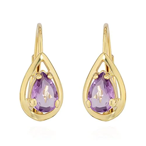 NKlaus Paar Brisur Ohrhänger aus 333 Gelbgold mit echtem Amethyst - Elegante Brisur Ohrhänger aus 333 Gelbgold, mit 14x6mm echtem Amethyst, ideal für besondere Anlässe und jeden Tag.