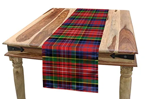 ABAKUHAUS Plaid Tischläufer, Caledonia schottischen Stil, Esszimmer Küche Rechteckiger Dekorativer Tischläufer, 40 x 225 cm, Rot Blau