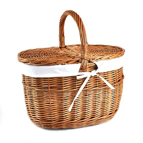 MyBer® Korb Picknickkorb Tragekorb Einkaufskorb mit 2 Deckeln Weidenkorb Weide geflochten braun K12-027-SW