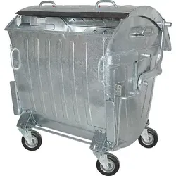 BRB 1100 Liter Müllcontainer aus verzinktem Stahlblech - Haushaltszubehör: Robuster Müllcontainer mit 1100 Litern Volumen, ausgestattet mit Lenksperre und komplett aufklappbarem Deckel für einfache Entleerung.