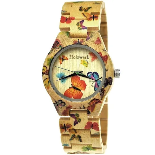 Holzwerk MARIPOSA Damen Holz Uhr mit Schmetterling Muster - Elegante Damen Armbanduhr aus Holz mit einzigartigem Schmetterling Muster und 30m Wasserdichtigkeit – ideal für stilbewusste Frauen.