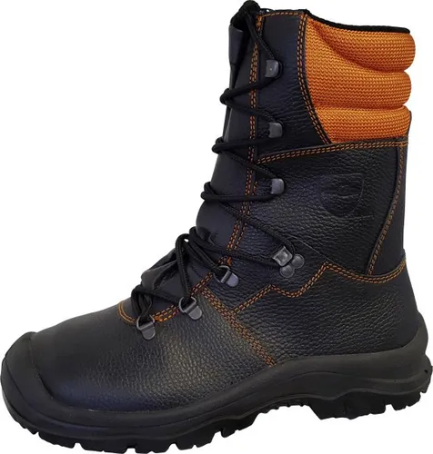 Forstschutz-Lederstiefel S2 schwarz-orange - Arbeitsschuhe & -stiefel, robust und sicher, ideal für den Einsatz im Forst mit rutschfester Sohle und optimalem Schutz.