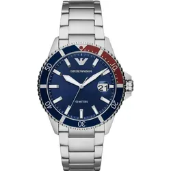 Emporio Armani Herren Taucheruhr AR11339 - Armbanduhr für Herren mit Quarzwerk und 100 m Wasserdichtigkeit, perfekt für den Alltag und sportliche Aktivitäten. Stilvolles Design mit blauem Zifferblatt und Edelstahlarmband.