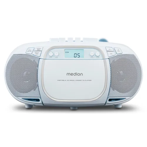 MEDION E66476 Stereo Sound System - Tragbare Boombox mit CD-Player, MP3, Kassette und UKW Radio, ideal für Musikliebhaber und Kinder. Mit AUX-In für externe Geräte und 30 Senderspeicher für grenzenlosen Musikgenuss.