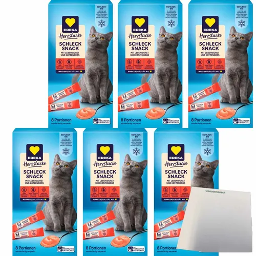 EDEKA Schleck Snack Leberwurst und Katzengras 6er Pack - Haltbare Lebensmittel für Katzen, gesunde Leberwurst mit Katzengras für eine ausgewogene Ernährung und viel Freude beim Snacken.