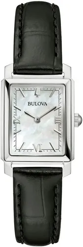 Bulova 96L330 Damenuhr - Elegante Armbanduhr aus Edelstahl mit Perlmutt-Zifferblatt und römischen Ziffern. Ideal für jeden Anlass, wasserdicht bis 30m und mit hohem Tragekomfort durch schwarzes Lederarmband.