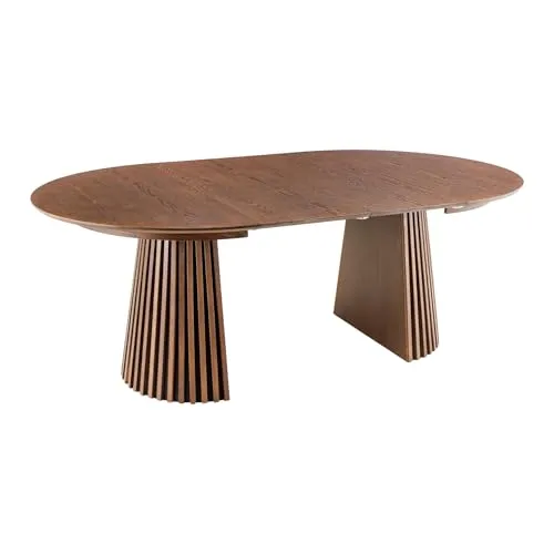 Riess Ambiente Ausziehbarer Esstisch Valhalla Wood - 120-160-200cm - Smoked braun - Moderner Esstisch im Japandi-Design, ausziehbar für bis zu 8 Personen. Robuster Säulenfuß aus Massivholz sorgt für Stabilität. Ideal für anpassbare Essbereiche!