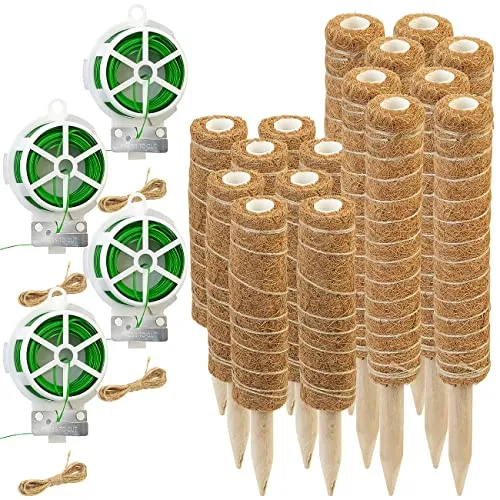 Royal Gardineer Pflanzenpfahl: 16er-Set Rankhilfen aus Kokosfaser & Holz, 2x40 cm, 2x30 cm,Juteschnur (Rankhilfen Zimmerpflanzen, Kletterpflanzen-Stützen, Töpfe)