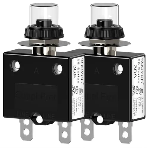 CLDIY Thermischer Schutzschalter, 98 Serie 30A 125 / 250VAC Drucktasten-Reset für Schutzschalter mit Schnellanschlussklemmen und wasserdichter Tastenabdeckung 32VDC, 2 Stck