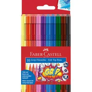 Faber-Castell 155310 Grip Colour Marker Grip-Zone - Schreibutensilien mit ergonomischer Dreikantform und Noppenoberfläche für besseren Halt. Leuchtkräftige Farben und robuste Spitze für bis zu 3 kg Maldruck – ideal für kreative Zeichnungen und Layouts.
