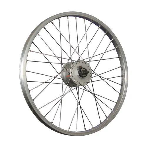Laufrad 20 Zoll mit Shimano Nexus DH-C3000 Nabendynamo - Hochwertiges Vorderrad mit Nabendynamo, ideal für verschiedene Fahrradtypen. Perfekt für zuverlässige Beleuchtung und Sicherheit beim Fahren.