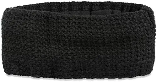 styleBREAKER Damen Stirnband in feiner Häkel Optik einfarbig, Thermo Fleece Futter, Uni Winter Headband 04026051, Farbe:Schwarz