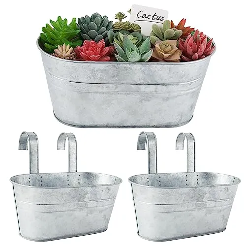BOFUNX 2pcs Hängetöpfe Set Vintage Pflanztopf Blumentopf Übertopf mit Haken Balkon Blumentopf Hängend für Dekotation Balkon Draussen Innenwand Garten Wand (Garden Eisenblech 27×14×24.5cm)