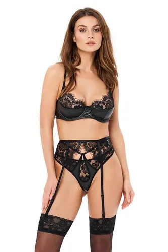 KOTEK Wetlook-Bügel-BH Set Celadine schwarz - Stylisches Wetlook-Bügel-BH Set in Schwarz mit Spitzen-Details. Ideal für besondere Anlässe, sorgt für einen verführerischen Look und perfekten Halt.