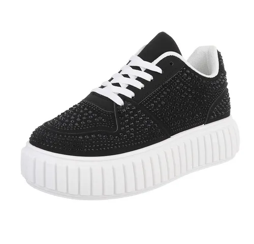 Ital-Design Modischer Sneaker mit Glitzerdetails für Damen Sneaker (91116908) Flach Sneakers Low in Schwarz