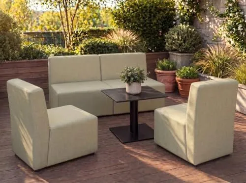 A&J MöbelLand Outdoor Lounge Set Gold mit 2-Sitzer Sofa und 2 Sesseln - Wetterfestes Gartenmöbel für Balkon und Terrasse - Elegantes Lounge Set GOLD mit 2-Sitzer Sofa und 2 Sesseln, ideal für Outdoorbereiche. Wetterfest und pflegeleicht dank hochwertigem Outdoorstoff. Hoher Sitzkomfort und kompakte Bauweise für kleine Terrassen und Balkone.