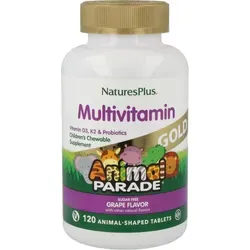 Natures Plus Animal Parade GOLD Multivitamin – 120 Kautabletten, Grape - Nahrungsergänzungsmittel für Kinder, zuckerfreie Lutschtabletten mit Traubengeschmack, ideal zur täglichen Grundversorgung mit Vitaminen und Mineralstoffen.
