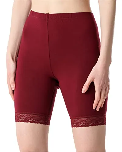 Bellivalini Damen Kurze Leggings aus Viskose mit Spitze BLV50-216 (Weinrot, L)