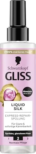 Gliss Express-Repair-Spülung Liquid Silk (200 ml), Haarspülung für außergewöhnlich weiches Haar, Pflegespülung mit Hitzeschutz bis zu 230°C