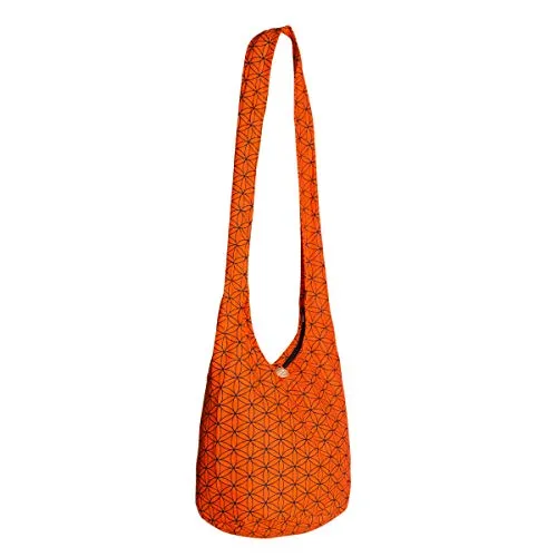 PANASIAM Shoulderbag Flower of Life, orange, M - Damen-Schultertasche aus fester Baumwolle, geräumig und leicht, ideal für Alltag und Freizeit mit extra Tasche für Kleinzeug.