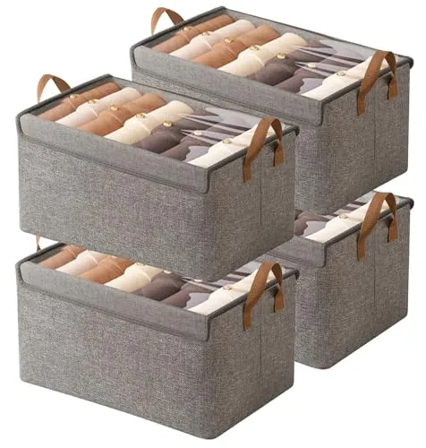 Produktbild AARAINBOW Stoff Aufbewahrungsbox mit Deckel & Griff, 4 Stück Faltbare Aufbewahrung für Schrank, Stapelbare Aufbewahrungsbox für Kleidung Spielzeug, 40x27x21cm (4 Grau)