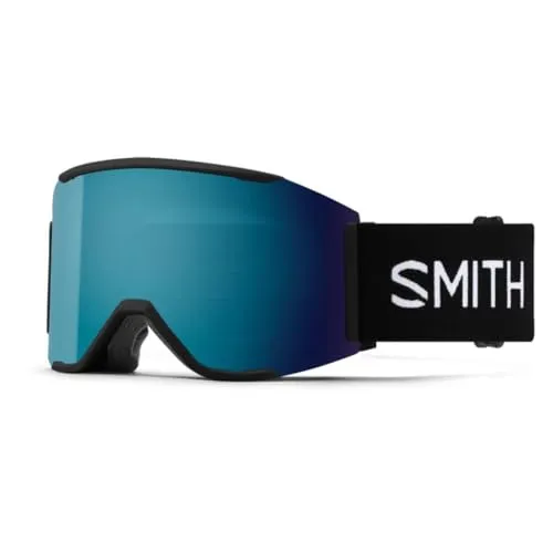 SMITH Squad MAG Schneebrille mit ChromaPop Scheibe - Performance Ski- & Snowboardbrille mit Easy Lens Change Technologie - Für Damen & Herren - Schwarz + Sonnenblau Verspiegelte Scheibe