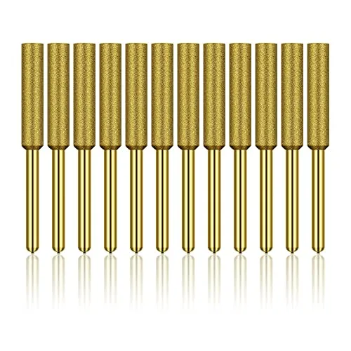 LELE LIFE 12-teiliger Diamant-Kettensägenschärfer, hohe Härte, titanbeschichtete Grat-Schleifsteinfeile, Kettensägenschärfer-Stein-Schleifeinsätze, 3/16 Zoll 4,8 mm